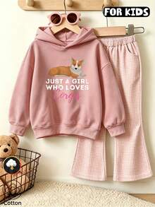 Tween Girls Cute Corgi Dog Letter Print Sweatshirt, Casual Long Sleeve Hooded Pullover - Nude Pink - View 8