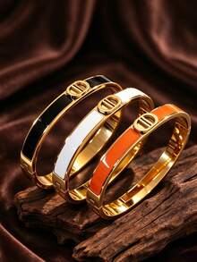 1pc Fashion Luxury Double D Letter Stainless Steel Bracelet, Unisex Oil-Drip Stainless Steel Clasp Bracelet, Minimalist Elegant Women's Bangle. Suitable For Valentine's Day, Christmas, Thanksgiving, New Year's Eve Party, Commute, Date, Dinner. High-Quality Niche Jewelry, Perfect Holiday Gift For Best Friend, Lover, Versatile Decorative Accessory, Hot-Selling Overseas. - Double D Bracelet - View 1
