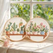French 3D Plant Embroidery Full Material Kit, Cute Cactus And Tulip Potted Plants, Beginner Zero-Based Healing Desktop Decor - Multicolor - View 2