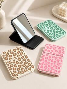 Cermin Rias Lipat Mini Portabel Edisi Terbatas Natal Baru, Pink/Hijau/Putih/Hitam - Dengan Desain Penyangga, Dihiasi dengan Motif Leopard; Cocok untuk Perjalanan dan Penggunaan Sehari-hari; Cermin Rias Lipat Meja Persegi Panjang Gaya Minimalis, Perlengkapan Penting untuk Kembali ke Sekolah, Musim Kembali ke Sekolah, Hadiah untuk Teman, Keluarga, dan Guru - MultiWarna - View 2