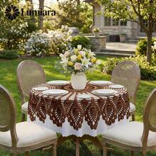 1 Piece 2D Flat Print - Brown Tassel Crochet Texture Printed Circular Tablecloth, Suitable For Circular Tables And Coffee Tables, Home Decor, Courtyard Outdoor Dining Arrangements, Various Styles And Sizes To Choose From - A - View 1