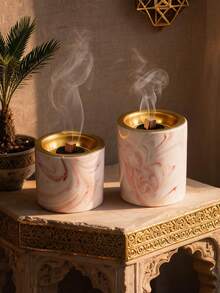1pc Marble-Patterned Ceramic Incense Burner, Minimalist Middle Eastern Arabic Style. Elegant Aromatherapy Ornament For Living Room, Dining Room, Desktop, Office And Festival Decor, Ideal Gift. - Incense Burner - View 7
