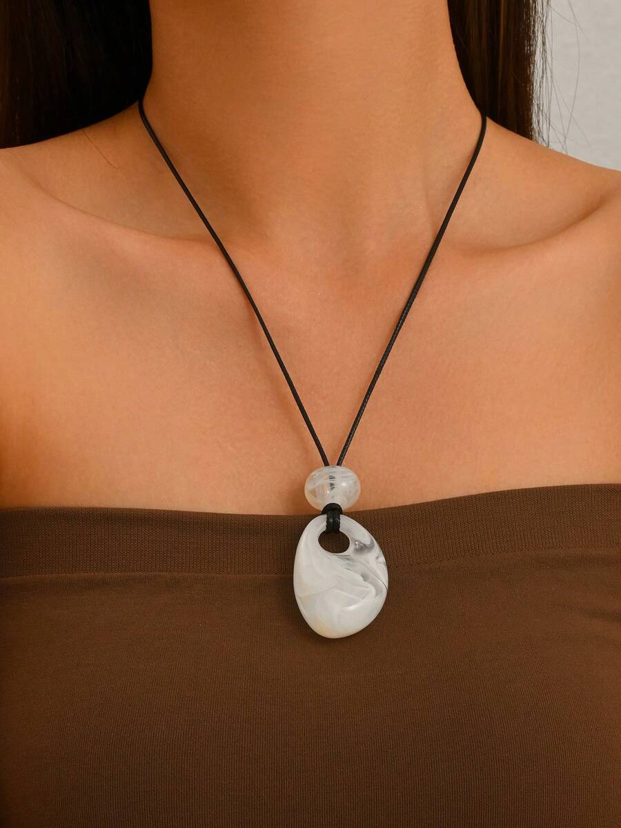 1pc Vintage Creative Fashion Hollow Resin Tie-Dye Water Drop Pendant Adjustable Drawstring Sweater Chain Suitable For Women Daily Wear Wedding Vacation Party - White - View 1