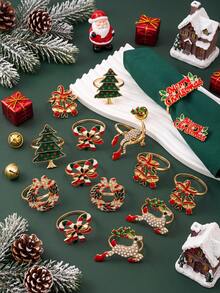 4-6pcs Colorful Wreath Napkin Rings Christmas, Christmas Tree, Bell, Rhinestone Reindeer, Wreath, Candy Cane Bow, Merry Christmas Text Tabletop Decor Santa Claus Small Ornament; Suitable For Christmas Party, Wedding, Birthday Party, Room Decoration, Table Decoration, Home Decor, Holiday, Party, Wedding And Dinner - Multicolor - View 2