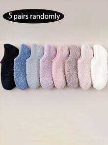 1/5/10 Pairs Random Women's Short Socks, Coral Fleece Plush Floor Socks, Autumn/Winter Indoor Home Non-Slip Short Tube Sleep Socks, Suitable For Multiple Occasions - Multicolor - View 11
