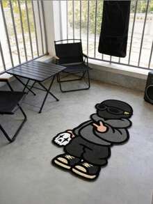 Velvet Cool Masked Figure Irregular-Shaped Rug For Bedroom Bedside Decoration, Quirky Black And Gray Series For Living Room Sofa Area, Plush Mat In Dark Style, - Multicolor - View 4