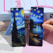 Creative Starry Sky Oil Painting Themed Acrylic Tassel Bookmark, Classic Starry Night Pattern Reading Decorative Bookmark, Literary Gift For Art Enthusiasts, Book Lovers, Women And Reading Enthusiasts - One Size Fits All - View 8