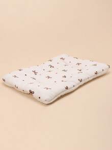 Cream White Base Brown Bow Pattern Thick Warm Pet Sleeping Mat, Suitable For Autumn/Winter Dogs And Cats, Soft Sleeping Pad, Suitable For Teddy, Bichon And Cats, Not Suitable For Large Dogs - White - View 8