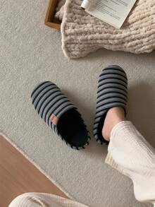 XIXITIAO Striped Unisex Comfort Slippers, Minimalist Lightweight All Season Indoor Slippers For Men & Women - Black - View 7