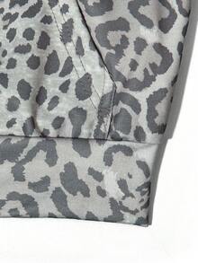 Women's Y2K High Street Kangaroo Pocket Sweatshirt, Women's Leopard Print Long Sleeve Jacket Spring Sports - Grey - View 5