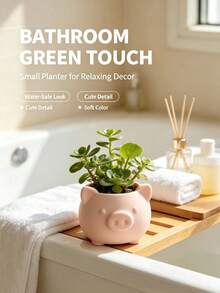 Cute Pig Shaped Ceramic Succulent Planter (1pc) - Mini Planter With Drainage Hole, Suitable For Desk, Office, Bedroom And Balcony Decor; Ideal Gift For Plant Lovers And Home Gardening; Cartoon Animal Design, Suitable For Planting Small Cacti; Exquisite Gift For Housewarming, Valentine's Day, Christmas And Birthday. - Multicolor - View 3