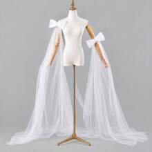 1 Pair White Bow Mesh Bridal Sleeve Covers, 2pcs Elastic Bridal Shoulder Decor - Multicolor - View 5