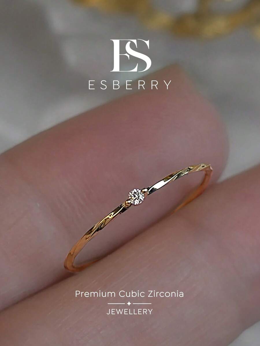 ESBERRY 1件優雅素色戒指，鑲嵌鋯石，精緻小巧，適合送給女孩或老師的理想禮物