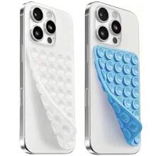 2入矽膠雙面吸盤手機殼支架，強力吸附黏性手機握把，相容 iPhone，免持自拍與錄影手機配件支架 - 2件裝 透明+藍 - 查看 12