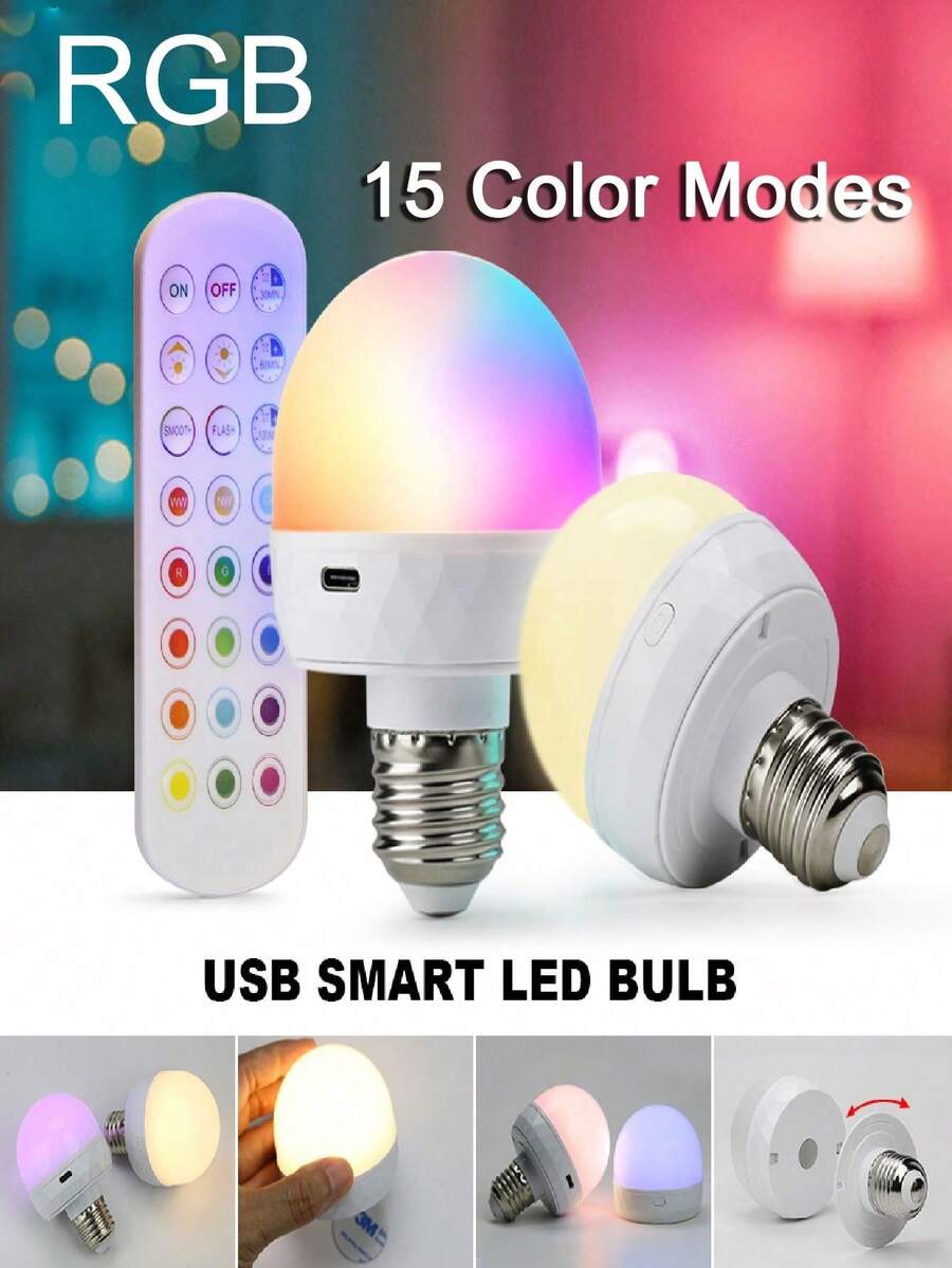2pcs Rechargeable E27 LED Light Bulb, Magnetic RGB Color Changing Night Light With Remote Control, 15 Colors Dimmable Timing LED Lamp, 2 Installation Methods For Bedroom Closet Party Decor - 2 - View 1