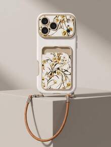 1pc Fashionable Personalized Full Screen Floral Branch & Leaf Pattern, Fashion Card Holder Lanyard TPU Material Shockproof Protective Phone Case, Can Be Used As Holiday Gift For Others, Compatible With Apple Phone 11/12/13/14/14plus/15/15plus/16/16plus/17/17pro/18pro/18pm And Other Models Protective Cover - Multicolor - View 1
