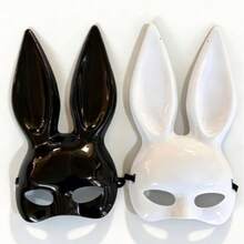 1pc Black And White PC Rabbit Girl Glossy Mask, Suitable For Nightclub Costume Party, Halloween Party And Other Occasions - Multicolor - View 3