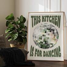 1pc Vintage Disco Ball "This Kitchen Is For Dancing" Text Canvas Art Print, Modern Style, Suitable For Home Office Decor, Perfect For Living Room, Bedroom, Kitchen And Other Places,No Framed Wall Art, Kitchen Decor - A - View 4