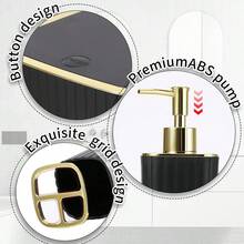 11-Piece Bathroom Accessories Set, Multi-Functional Luxury Vertical Striped Gold-Plated Light Luxury Bathroom Accessory Kit, Suitable For Home And Hotel Use - Multicolor - View 9