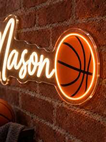 1PC Custom Name Basketball Neon Sign, Personalized Basketball LED Wall Light, Custom Text Sports Room Decor, USB Powered Light Up Sign For Bedroom, Game Room, Man Cave, Basketball Room, Birthday Gift For Basketball Fans - Basketball - View 4