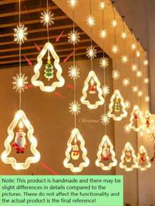 [Christmas LED Curtain Lights]USB Powered, 8 Flashing Modes, DIY Snowflake Wish Light, With Button Control, Flashing Yellow Light, Suitable For Holiday Decoration - Applicable For Christmas, Halloween, Thanksgiving, New Year, Christmas LED Light Curtain Set, Elegant Style, Button Control, Plastic Material, Santa Claus, Reindeer, Snowman And Christmas Tree Patterns, Suitable For Home, Bedroom And Party Decoration - DIY Snowflake - View 11