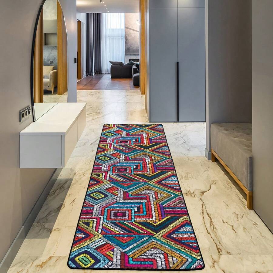 Chilai Home Minimalist Geometric Dijital Print Area Rug, Modern Runner Rug , Non Slip Rug, Machine Washable Floor Mat For Living Room, Bedroom & Home Decor, Made In Turkey - Multicolor - View 1