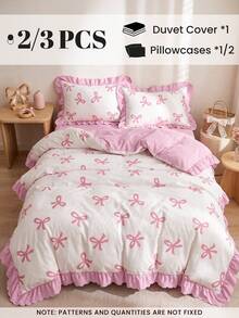 Set Sprei Selimut Berumbai 2/3 pcs, Perlengkapan Tempat Tidur Asrama, Set Sprei Pita Merah Muda yang Lucu, Dekorasi Kamar yang Nyaman, Ramah Kulit dan Bernapas, Sangat Lembut dan Anti-Pilling, Isian Selimut Tidak Termasuk, Cocok untuk Tempat Tidur Single/Double/Queen/King, Semua Musim, Dapat Dicuci dengan Mesin, Kembali ke Sekolah - MultiWarna - View 4