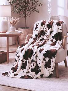 1pc Soft Cow Print Fleece Blanket - Cozy Flannel Blanket Suitable For All Seasons - Great For Daughters, Adults, Students And Teenagers, Autumn Decor, Room Decor - Mocha Brown - View 4