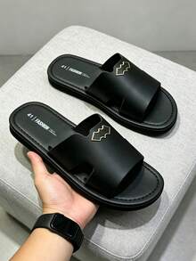 Men's Summer Fashion Casual Slippers, Non-Slip Open Toe Roman Sandals With Bohemian Style Decorative Design, Comfortable Non-Slip Roman Slippers, Suitable For Summer Beach Vacation And Outdoor Daily Wear - Black - View 1