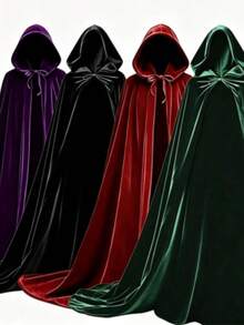 Soft Plush Plush Hooded Cape, Multiple Colors Available, Long Train Design, Medieval Wizard Costume, Adult Halloween Party Cosplay Cloak - Multicolor - View 8