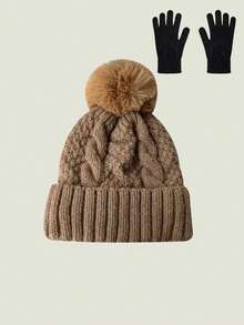 2pcs Unisex Korean Style Casual Warm Hat & Gloves Set, Suitable For Autumn/Winter Daily Wear, Cycling, Hiking - A - View 23