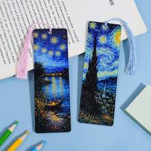 Creative Starry Sky Oil Painting Themed Acrylic Tassel Bookmark, Classic Starry Night Pattern Reading Decorative Bookmark, Literary Gift For Art Enthusiasts, Book Lovers, Women And Reading Enthusiasts - One Size Fits All - View 2