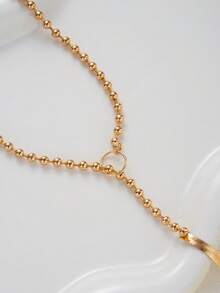 1pc European & American Vintage Textured Hammered Asymmetric Oval Metal Pendant Y-Shaped Tassel Collarbone Chain Niche High-End Long Necklace - Gold - View 5