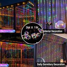 3M Solar Curtain String Lights, 100/200/300 LEDS Solar Lights String,Outdoor Waterproof Window Decor Fairy Lights Twinkle 8 Lighting Modes For Garden Patio Porch Backyard Window Wedding Party Christmas Decor(Warm White,Multicolor,White) - Solar Powered Curtain String Lights - View 16