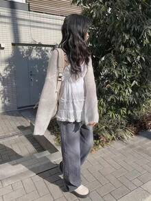 Korean Style Knitted Short Cardigan Shawl Jacket Top For Women - Apricot - View 8