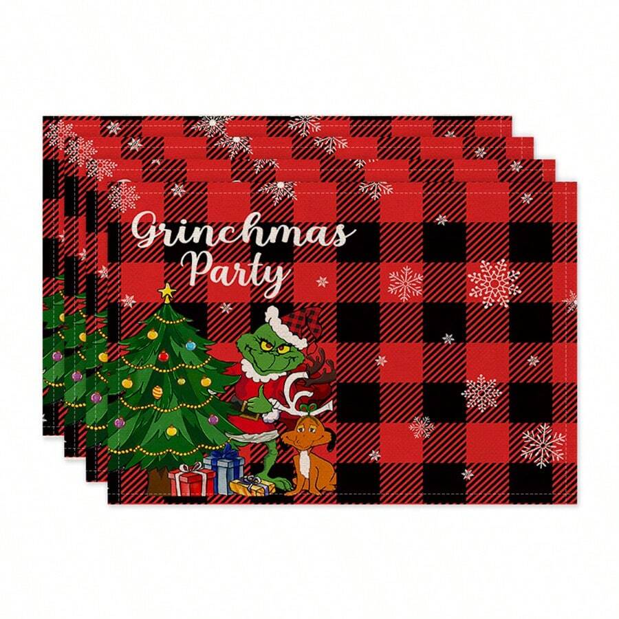 The Grinch The The 1Pc Christmas Desktop Decoration, Multiple Options For Christmas Tablecloth Decoration, Cartoon Printed Tablecloths, Home Kitchen Holiday Party Desktop Decoration - Multicolor - View 1