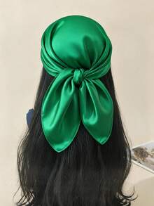 1pc Solid Color Women's Square Scarf, Fashionable Plain Silk Scarf, Versatile Hairband, Belt, Bag Strap, Multi-Functional Scarf - Green - View 3