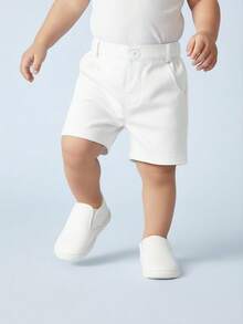 Baby Boy's Solid Color Casual Shorts, Suitable For Daily Wear, Holidays, Travel, School, Summer - White - View 1