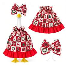 Christmas Porch Goose Outfit Holiday Lace Ruffled Dress Costume With Headwear Festive Lawn Goose Clothes - Multicolor - View 7