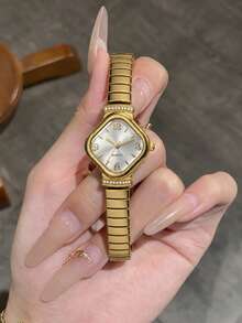 1pc Elegant Women's Quartz Watch, Vintage Casual Business Minimalist Style, Elastic Band, Suitable For Daily Wear, Holiday Gift Choice - Gold - View 6