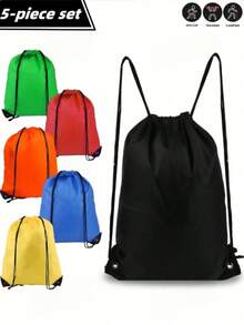 1/3/5pcs Drawstring Backpack: Durable Nylon Sports Bag, Suitable For Travel, Yoga, Fitness, Outdoor Camping, Hiking And Beach Essentials - Multicolor - View 9