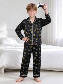 Tween Boy Black Game Console Long Sleeve Long Pants Pajama 2-Piece Set - Multicolor - View 11