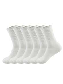 1/6/10/20 Pairs Non-Compression Mid-Calf Socks, Solid Black & White Combination, Neutral Color, All-Season Versatile Men's Sports & Casual Socks - Multicolor - View 20