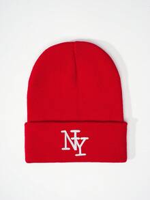 1pc Unisex Y2K Style Embroidered NY Knit Beanie Hat, Brimless Knit Cap For Autumn/Winter Outdoor, Casual Versatile Winter Cold Weather Hat For Daily Commute - Embroidery - View 15