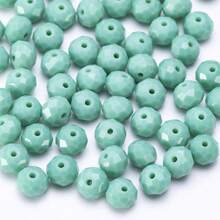 手工珠飾用扁圓玻璃珠 8mm/6mm/4mm (60/80/115顆) 可重複使用散珠 DIY 手作配件，亮藍綠色 - 孔綠瓷 - 查看 6