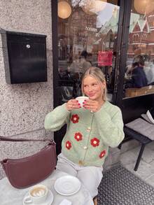 Women's Sweet Floral Plush Knit Cardigan, Button Sweater Top, Suitable For Halloween, Thanksgiving And Christmas Dates - Green - View 5