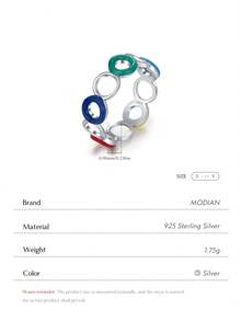 MODIAN 925 Sterling Silver Colorful Enamel Circle Ring Multi Color Hollow Stackable Finger Rings For Women Daily Jewelry Gift - Silver - View 7