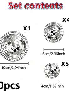 12pcs Disco Ball Wall Decor Hanging Ornaments, Self-Adhesive, Mixed Size Mirror Silver Hemisphere Set, Home Interior Decoration, Party Decor And Photo Props - Multiple Styles - View 12