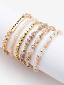Sorayune 6pcs Set Elegant CCB Beaded Multi-Layer Elastic Bracelet Suit, Suitable For Women's Holidays Gift And Daily Wear - Multicolor - View 2