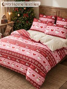 2/3pcs Christmas Red Print Duvet Cover Set, Bedding, Comfortable & Breathable, Anti-Pilling, Machine Washable, Room Decor, Bedroom Decor, Dorm Bedding, Suitable For All Seasons, Fits Single/Double/Queen/King Size Beds, Autumn Home Decor, Duvet Insert Not Included - Multicolor - View 7